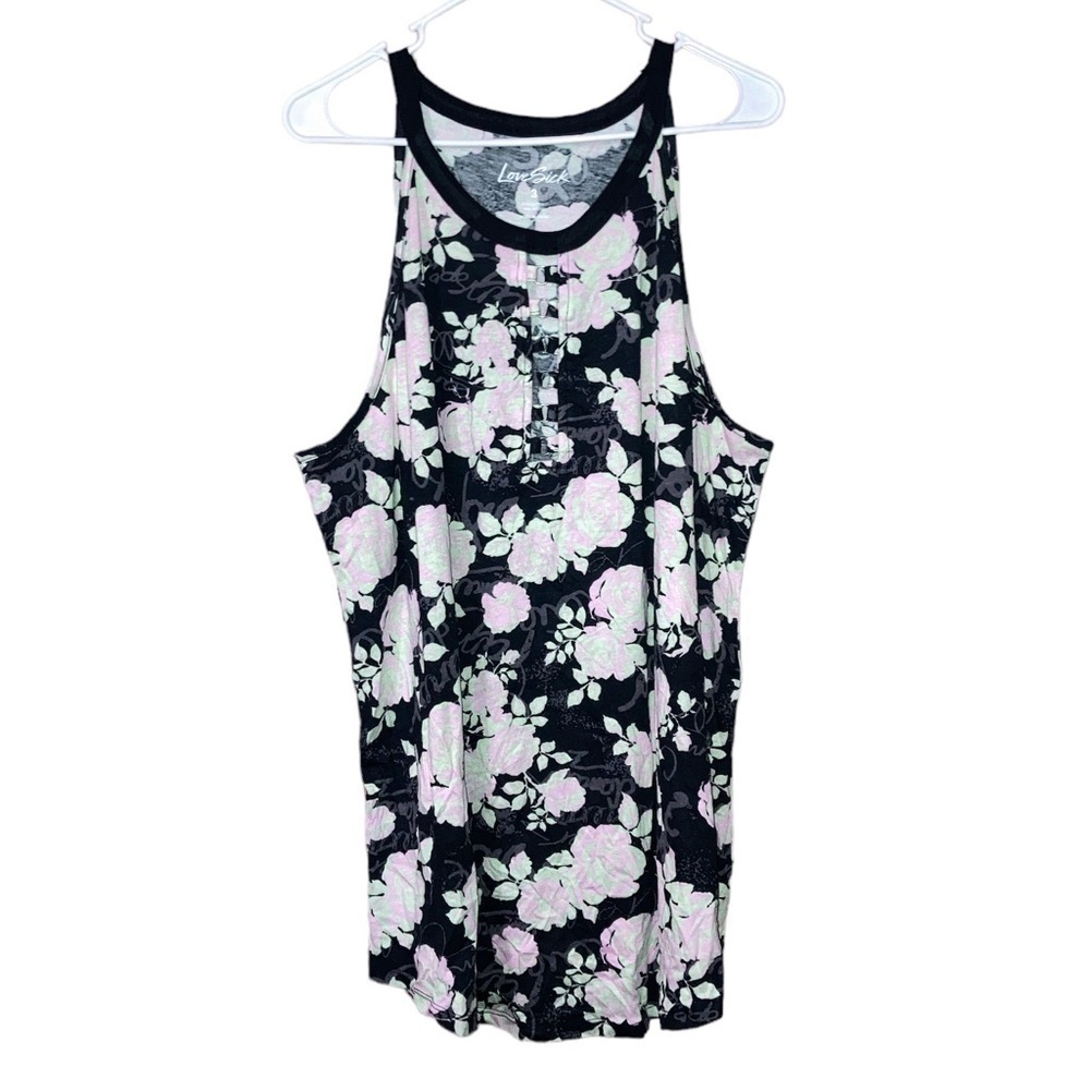 LOVESICK Black & Pink Floral Tank Top Women’s 3X Plus